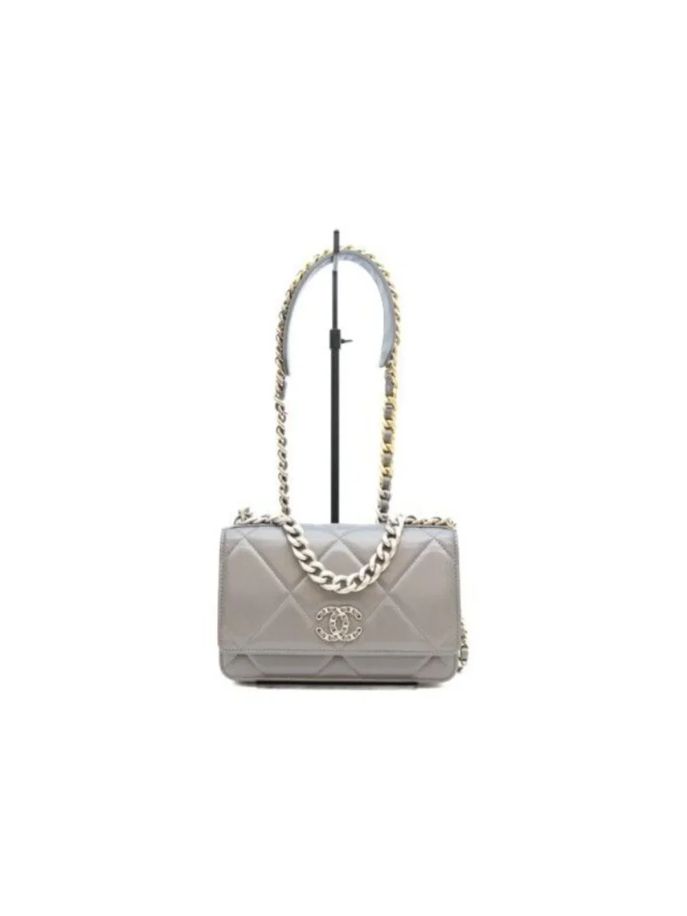 Chanel Gray Lamb 19 Chain Wallet Shoulder
